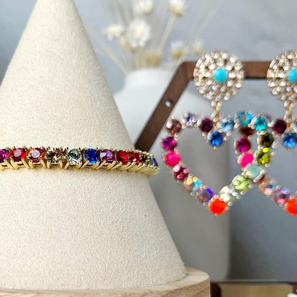 Park Lane 🩵 JAZZY Earrings Multicolor Heart Crystals Rainbow colors - Picture 5 of 7